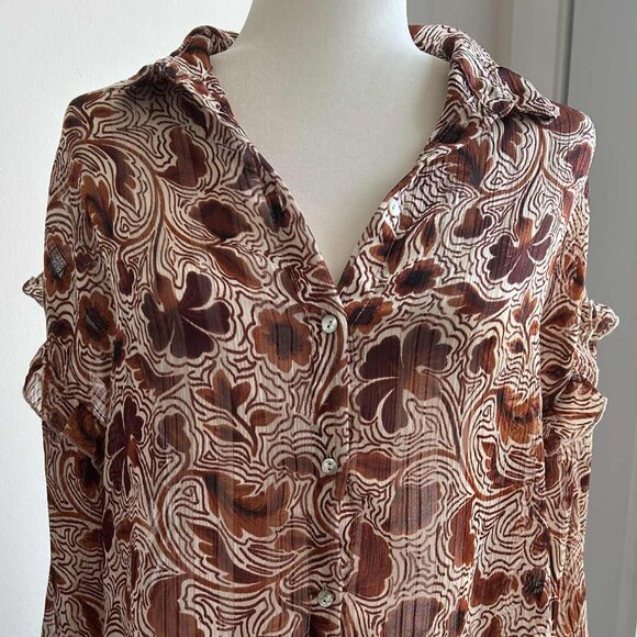 Esqualo Sheer Metallic Floral Blouse with Gold Thread Detail – EU 38 / US 8 - Picture 2 of 10